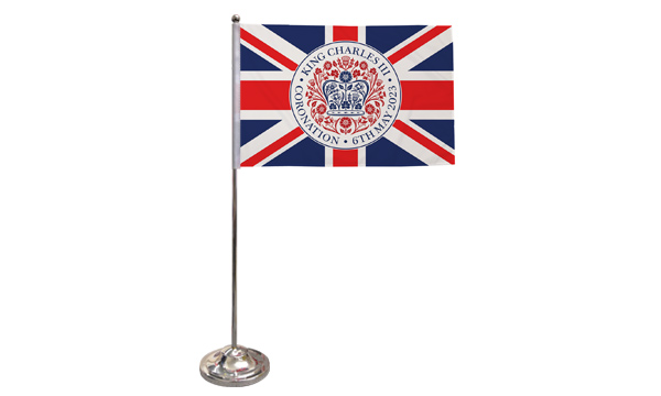 King Charles III Coronation Logo (Union Background) Satin Table Flag